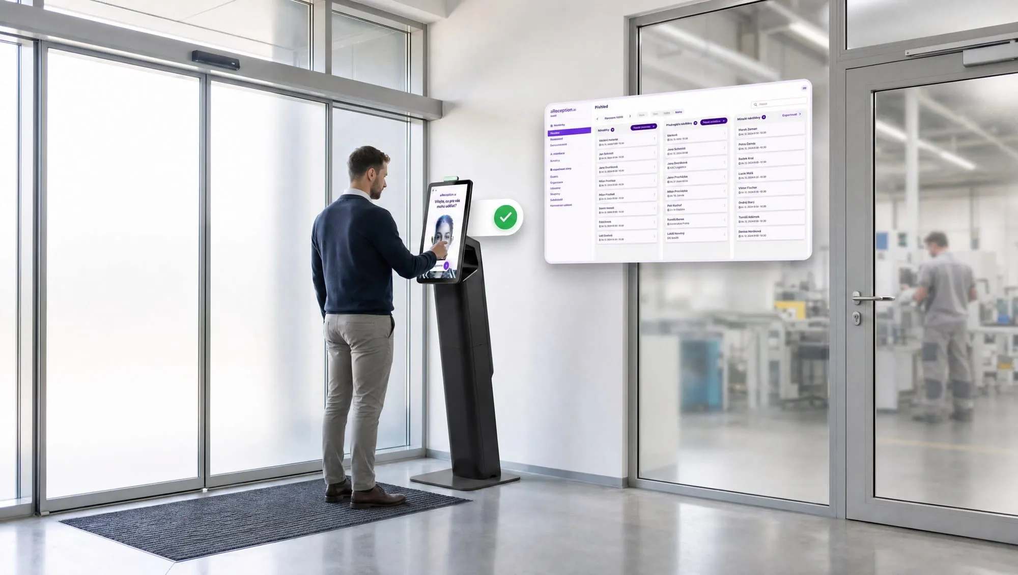 aReception kiosk at a company entrance